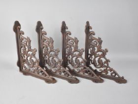 Two Pairs of Bronzed Cast Iron Shelf Brackets, 28x22cms, plus VAT