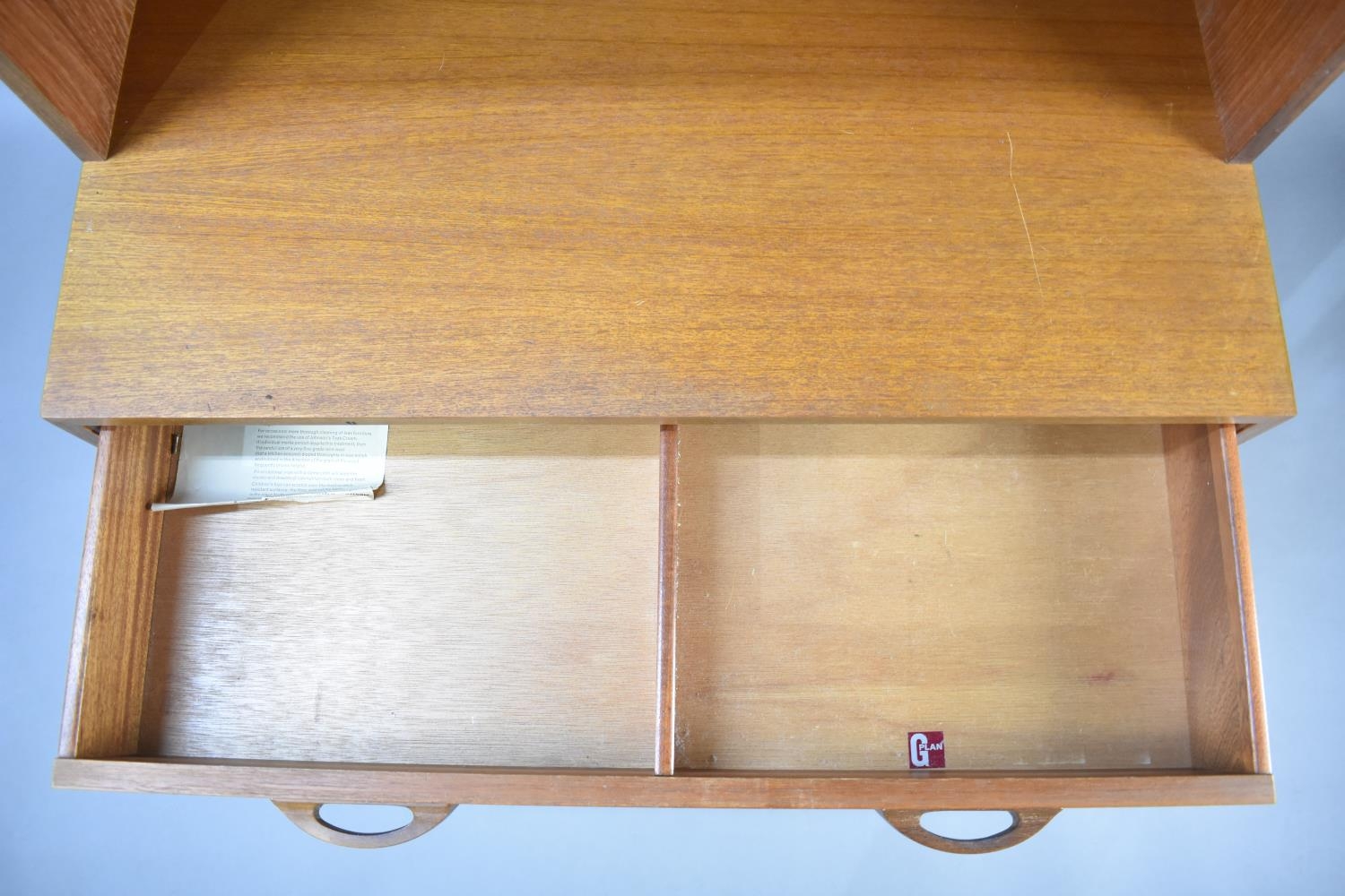 A G-Plan Display Cabinet, The Base with Long Drawer over Cupboard, Open Shelf Over and Glazed - Image 3 of 4