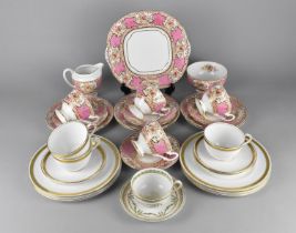 A Part Salisbury China Tea Set Decorated with Floral Cartouches on Pink Insets and Gilt Detailing to