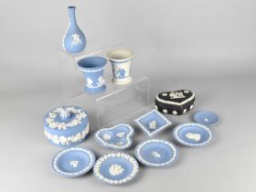 Twelve Pieces of Wedgwood Jasperware to Comprise Lidded Box, Dishes, Vases etc