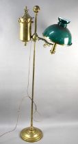 A Late 19th/Early 20th Brass Century Rise and Fall Oil Lamp Stand with Opaque Green Glass Shade,
