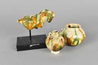 Three Pieces of Early Chinese Sancai Pottery to Comprise Miniature Vessels, 4.5cm high and Tang