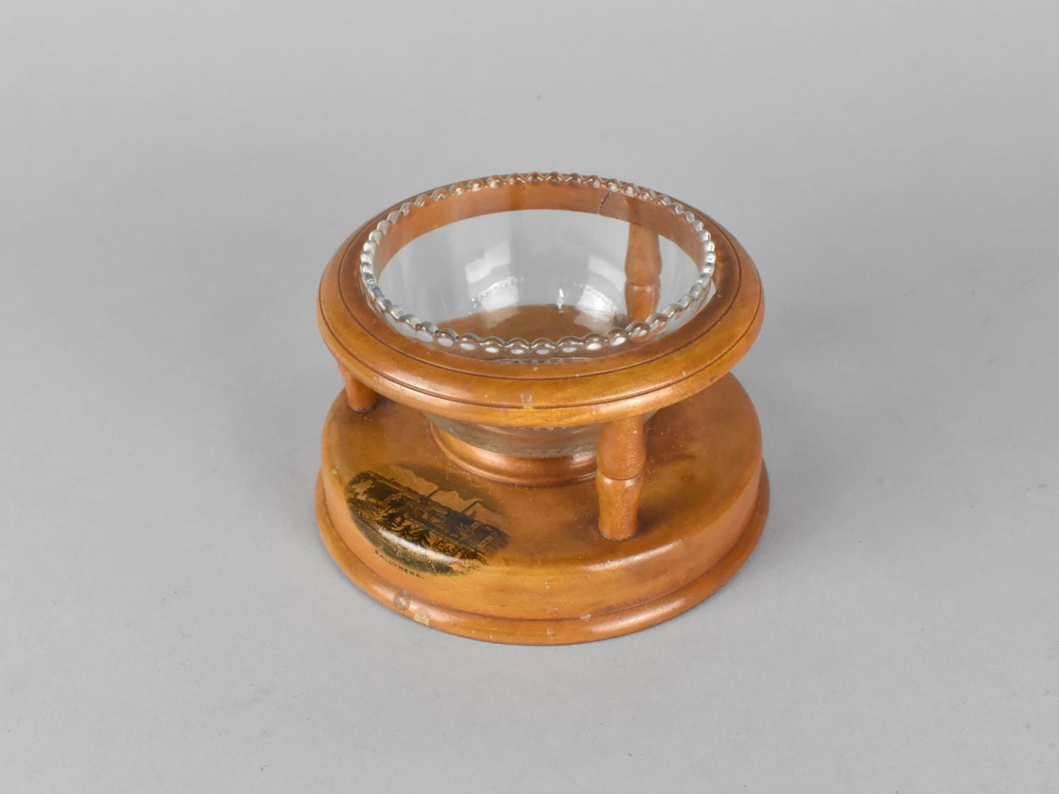 A Treen Mauchline Ware Circular Stand with Glass Bowl, Inscribed for Ballymena, Split to Top Ring, - Image 2 of 3