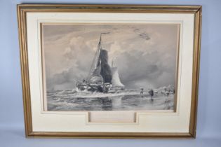 A Large Gilt Framed Engraving, "Dutch Trawlers Landing Fish at Egmont", After E W Cook, Engraved