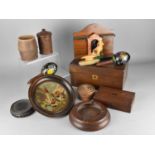 A Collection of Various Vintage Treen to Comprise Mahogany Work Box, Smaller Example, Turned and