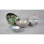Three Pieces of 20th Century Chinese Porcelain to Comprise Two Bowls and a Lidded Pot