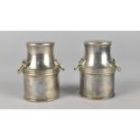 A Pair of Silver Plated Novelty Salt and Pepper Pots in the From of Milk Churns, Each 6cms High