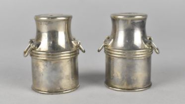 A Pair of Silver Plated Novelty Salt and Pepper Pots in the From of Milk Churns, Each 6cms High