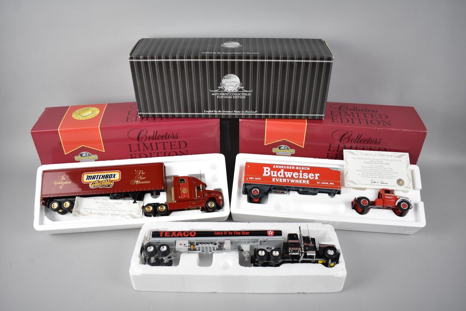 A Collection of Three Boxed Matchbox Platinum Edition and Limited Edition Diecast Lorries