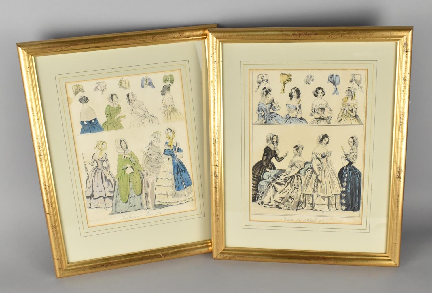 A Pair of Gilt Framed Hand Coloured Engravings for Fashions in 1842 and 1843