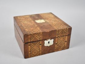 A 19th Century Mahogany Jewellery Box with Banded Inlay Decoration and Mother of Pearl