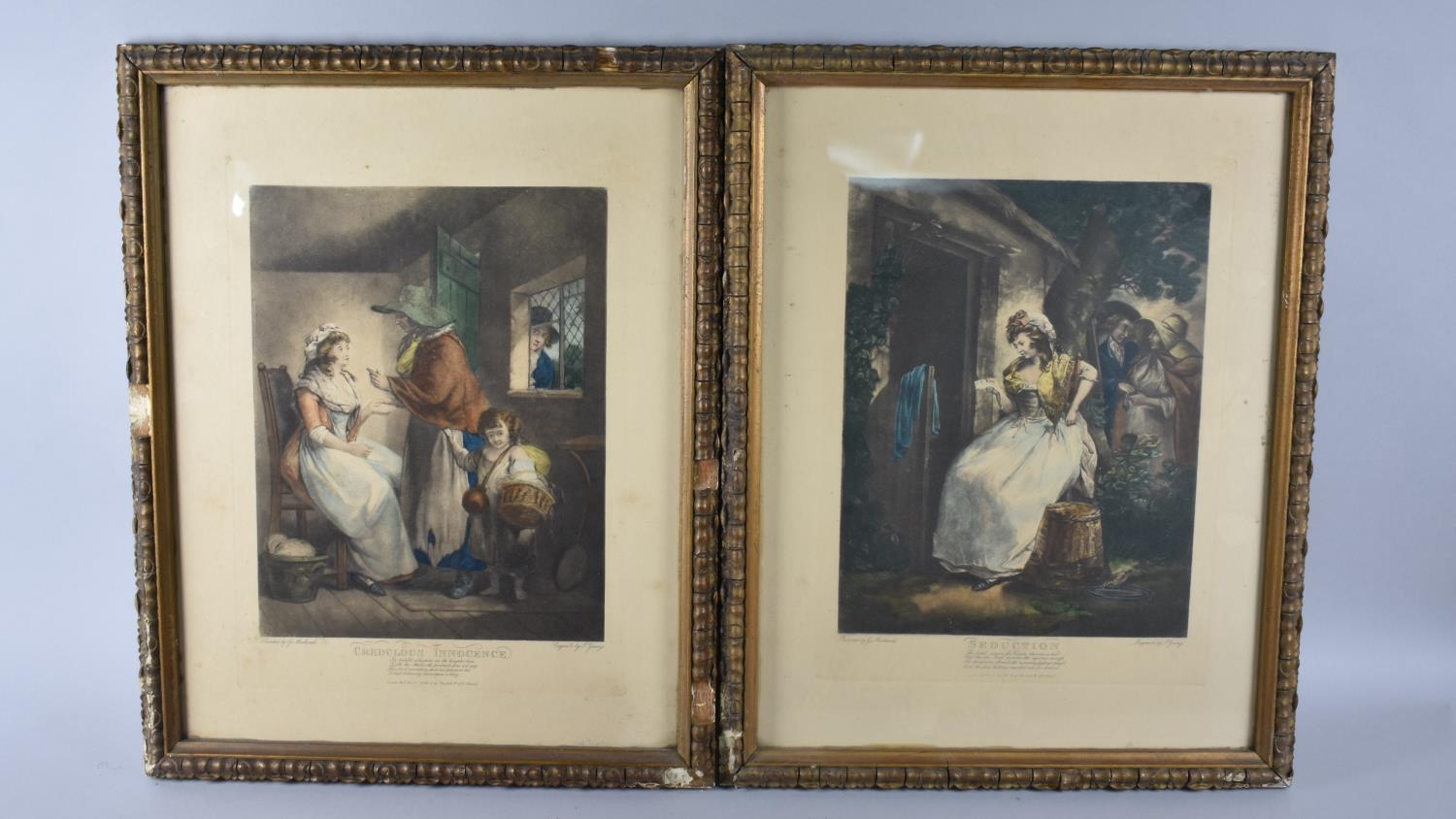 A Pair of Framed Prints of Engravings "Seduction" and "Credulous Innocence" by George Morland,