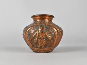 An Indian Copper Shrine Vase Decorated in Relief with Shiva and Snake, 8.5cms High