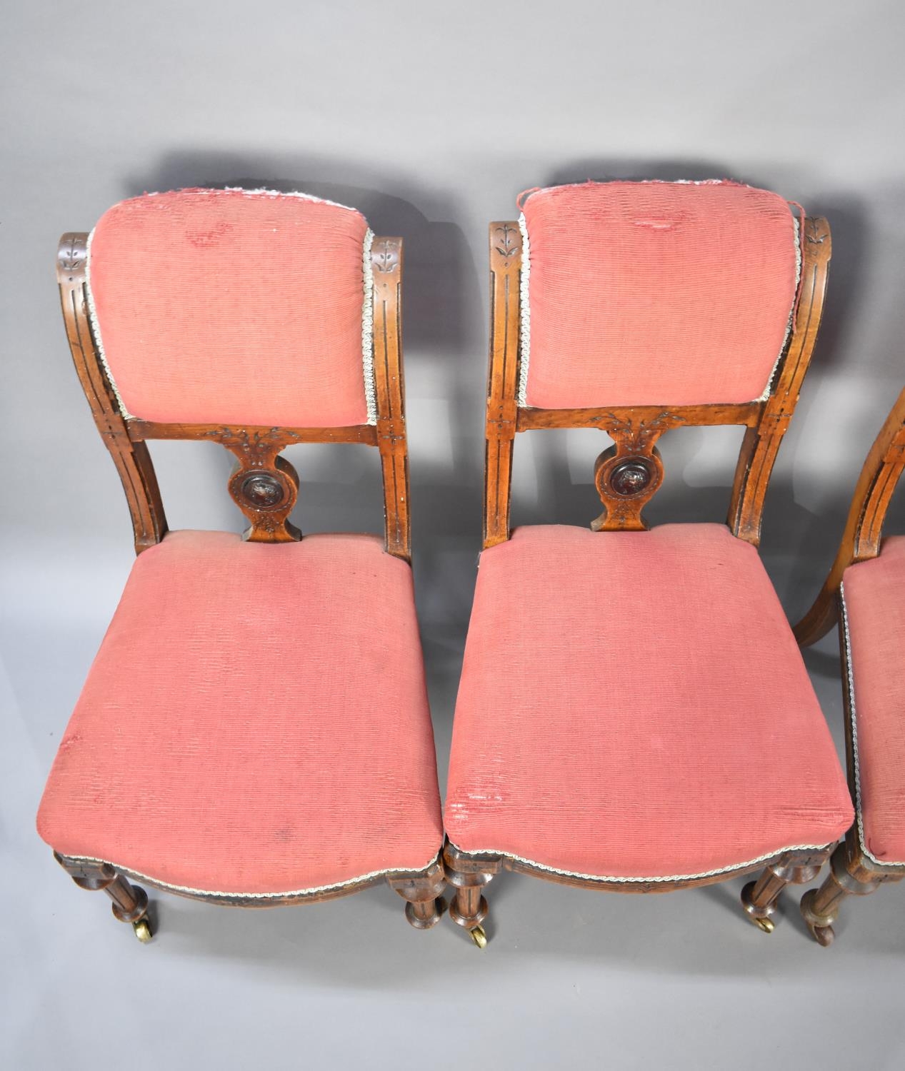 A Set of Four Late Victorian/Edwardian Mahogany Upholstered Seated Armchairs, Backs with Carved - Image 2 of 4