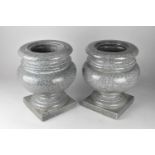 A Pair of Faux Marble Glazed Stoneware Garden Urns, 29cm high