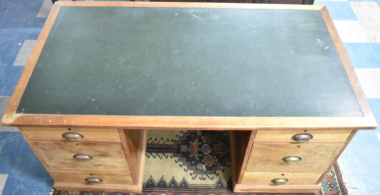 An Edwardian Kneehole Writing Desk, Rexine Top and Three Drawers Either Side Kneehole, 160cms Wide - Image 2 of 4