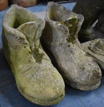 A Pair of Reconstituted Stone Ornaments Modelled as Boots, 23cm high