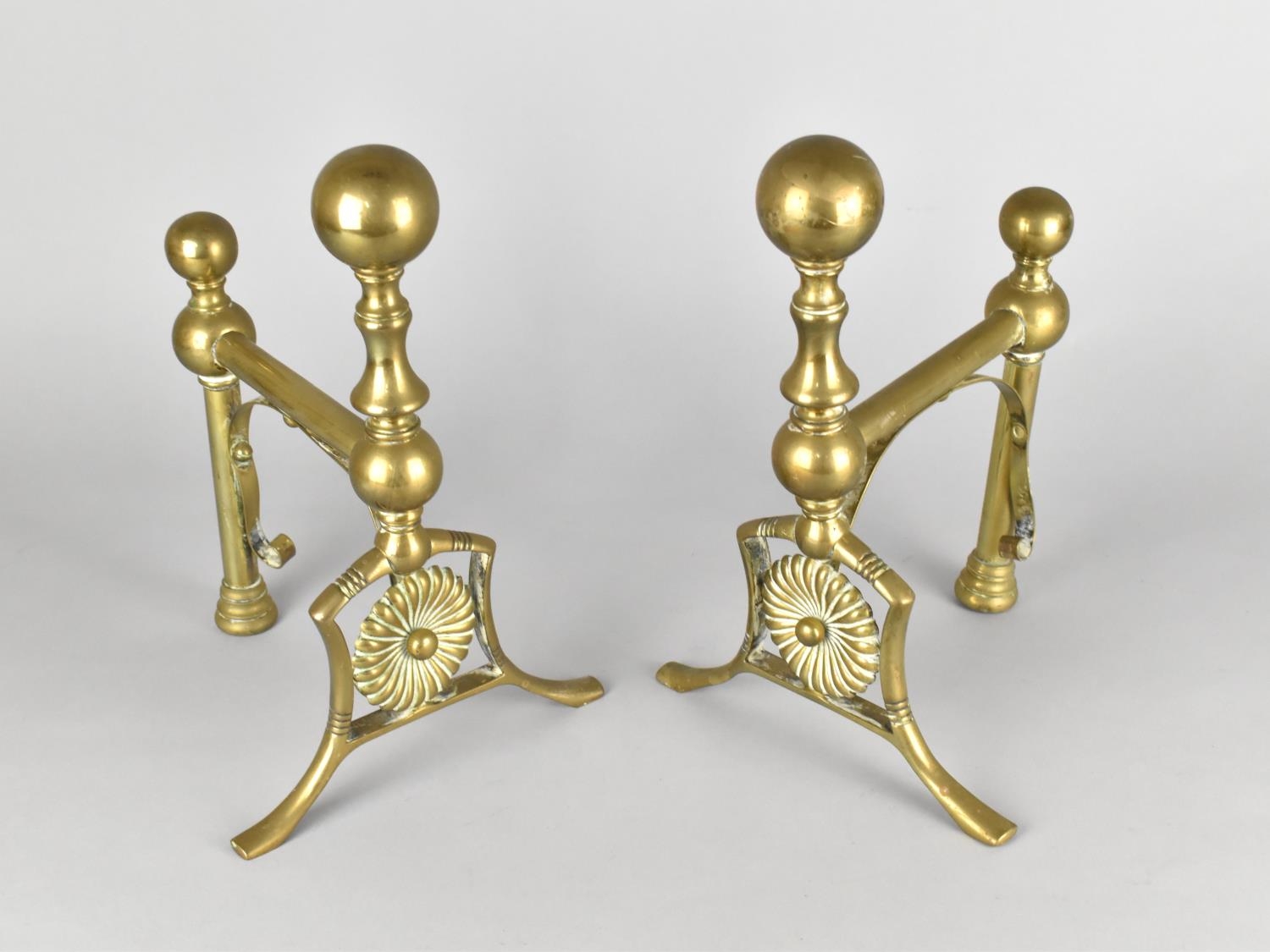 A Pair of Brass Fire Dogs, 28cms High