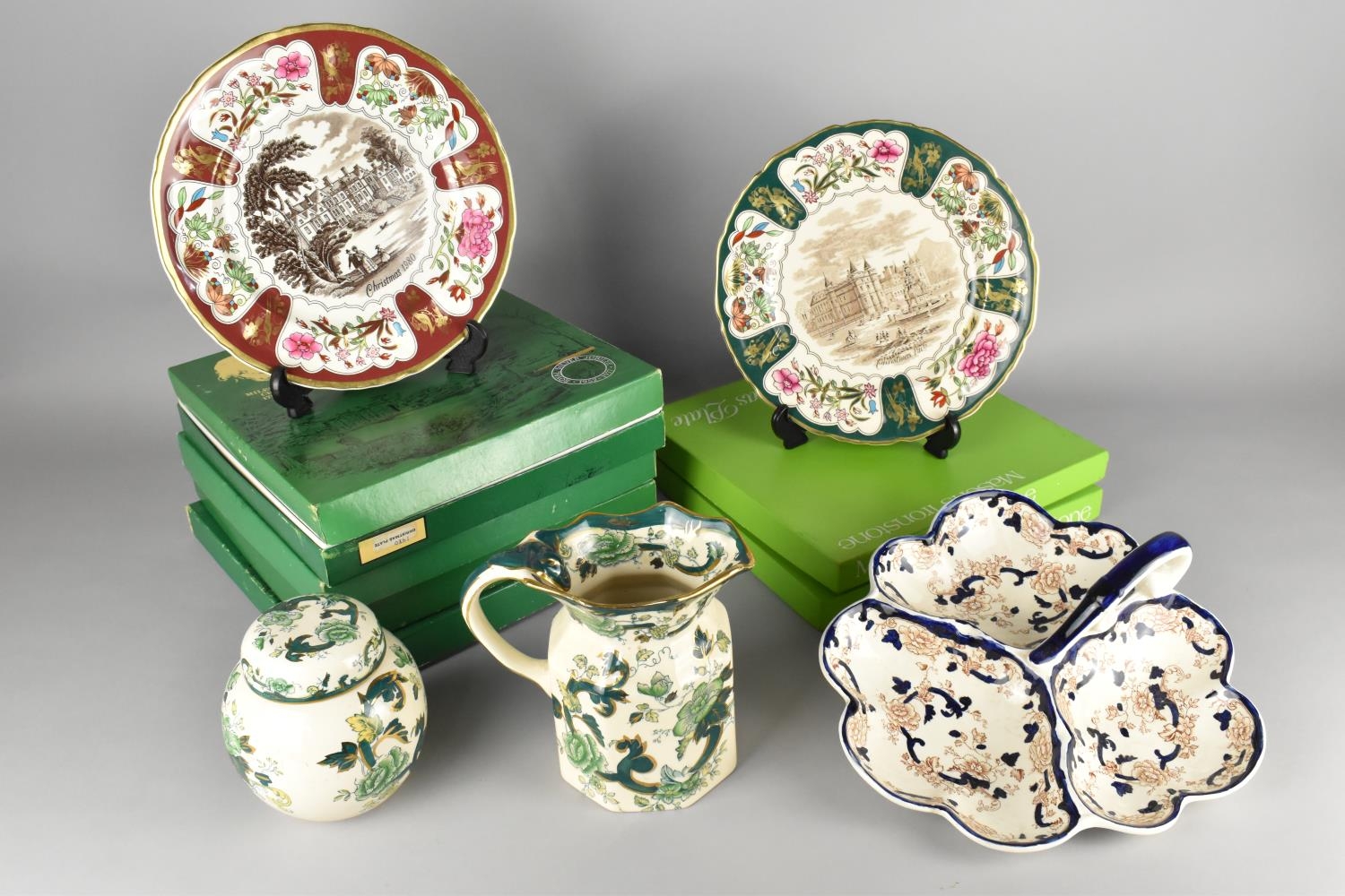 A Collection of Various Mason's China to Comprise Chartreuse Jug, Ginger Jar, Mandalay Trefoil