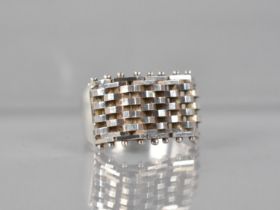 An Italian Silver Ring, Brick Style Articulated Links with Sphere Terminals to a Wide Flattened Band