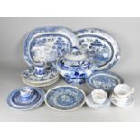 A Collection of Various Blue and White to Comprise Willow Pattern Platters, Plates, Spode Italian