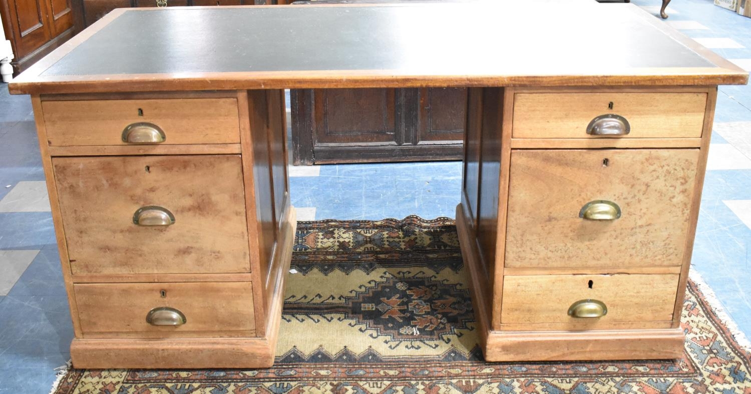 An Edwardian Kneehole Writing Desk, Rexine Top and Three Drawers Either Side Kneehole, 160cms Wide