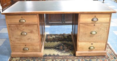 An Edwardian Kneehole Writing Desk, Rexine Top and Three Drawers Either Side Kneehole, 160cms Wide