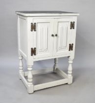 A Painted Oak Linenfold Cabinet, 50cms Wide