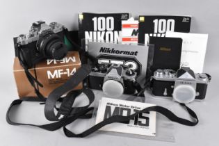 A Nikon ZFC 35mm Camera, a Nikon FM and a Nikon F together with Various Booklets Etc