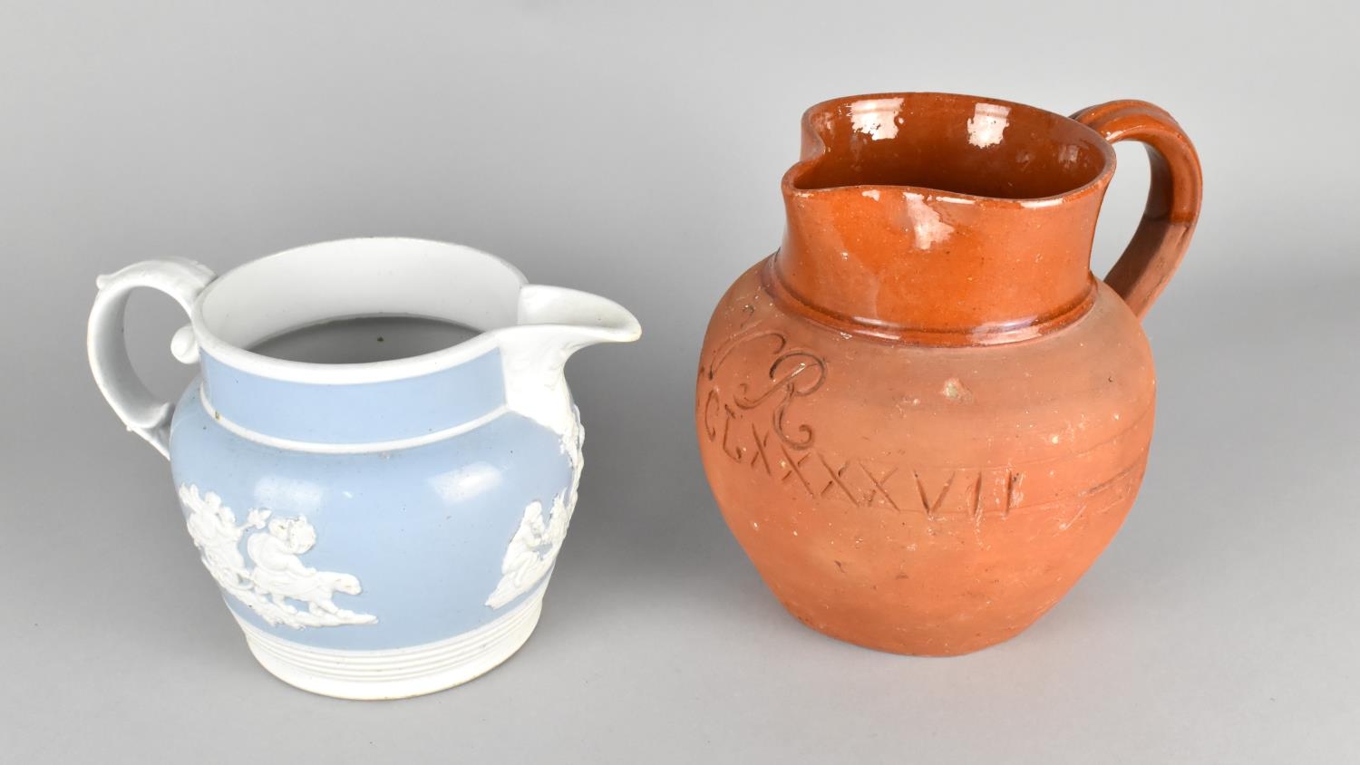Two 19th Century Jugs to Comprise Terracotta Commemorative and Relief, Some Condition Issues, 17cm