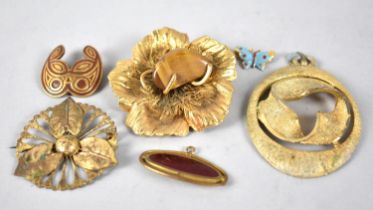 A Collection of Various Gilt Metal Brooches and Pendants to include Enamelled Butterfly, Tigers