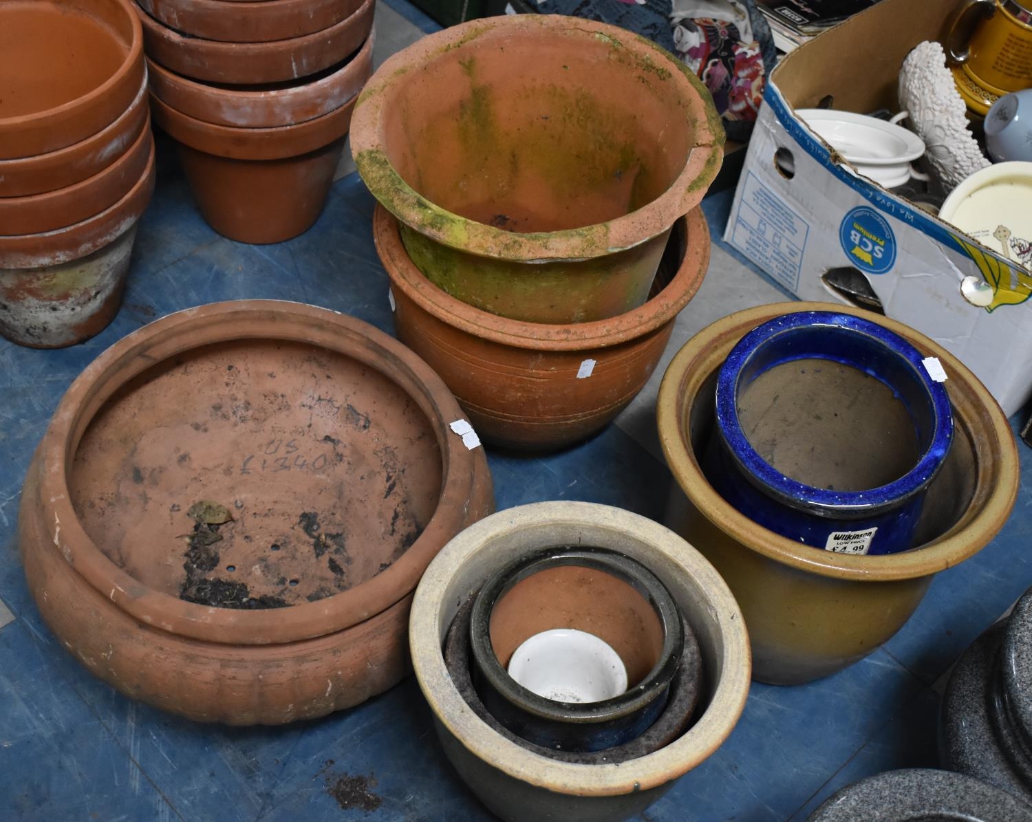 A Collection of Various Garden Planters to Include Terracotta and Glazed Examples