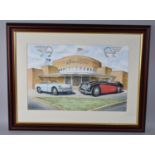 A Framed Watercolour Depicting The Austin BMC Factory, Monogrammed RGS, 53x36cms