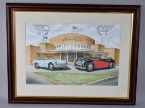 A Framed Watercolour Depicting The Austin BMC Factory, Monogrammed RGS, 53x36cms