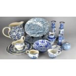 A Collection of Various Blue and White to Comprise Transfer Printed Plates, Oriental Candlesticks,