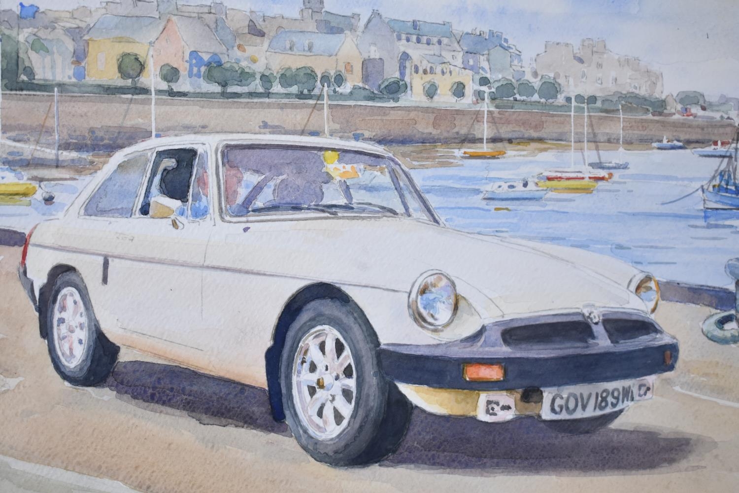 A Framed Watercolour by David Beech "Clive's BGT at Roscoff", 42x29cms, Dedication Verso - Image 2 of 2