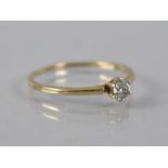 A 9ct Gold Mounted Diamond Ring, Round Cut Stone Measuring 3.7mm in Six Claws to a Delicate 9ct Gold