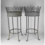 A Pair of Black Painted Wrought Metal Garden Plant Stands, 68cm high