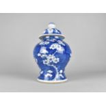 A Chinese Late Qing Dynasty Porcelain Blue and White Prunus Pattern Jar and Cover, Four Character