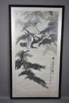 A Large Framed Chinese Painting depicting Eagle Taking Flight, 60x122cms, Signed and with Stamp Mark