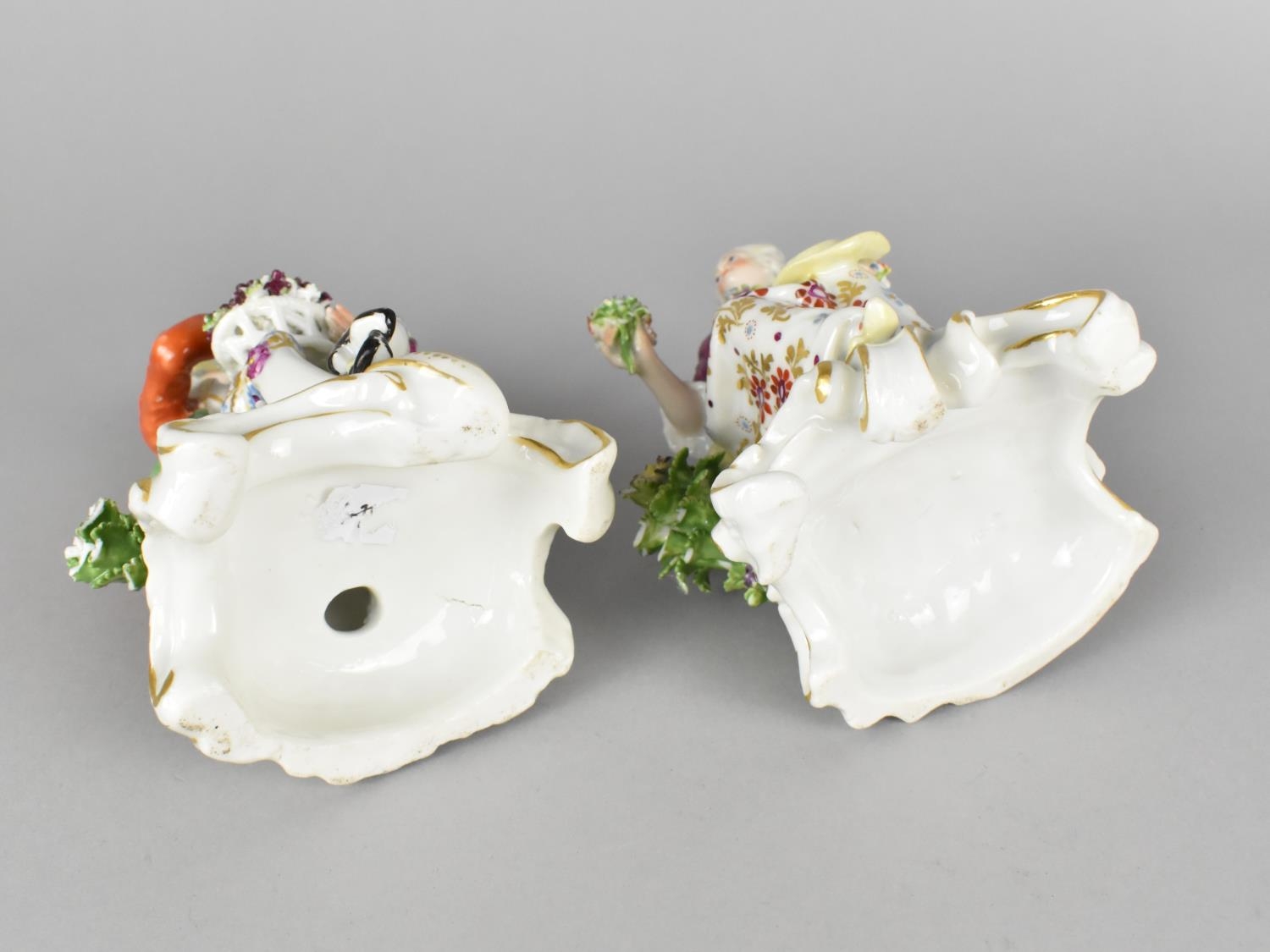 A Near Pair of Continental Porcelain Figures Modelled as Dandy and Lady with Flowers, 17cm high - Image 2 of 2