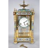 A Large and Impressive Gilt Brass and Cloisonne Reproduction Four Glass Clock in the French Style