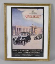 A Framed Reproduction Advertising Poster Print, "Wolseley" Car, Subject 21x33cm