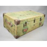 A Vintage Canvas Covered Travelling Trunk with Leather Protectors, 91cms wide