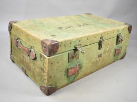 A Vintage Canvas Covered Travelling Trunk with Leather Protectors, 91cms wide