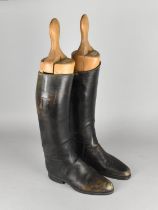 A Pair of Vintage Leather Riding Boots by Moore Bros Military Boot Makers, Salisbury with Wooden