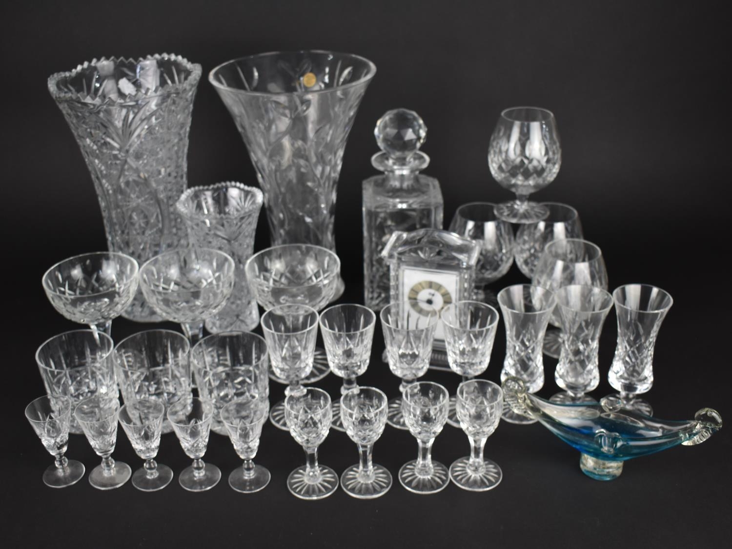 A Collection of Various Cut Glass to Comprise Large Vases, Drinking Glasses, Decanter etc together
