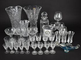 A Collection of Various Cut Glass to Comprise Large Vases, Drinking Glasses, Decanter etc together