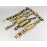 A Collection of Various 19th/20th Century Brass Mounted Leather Harness Straps