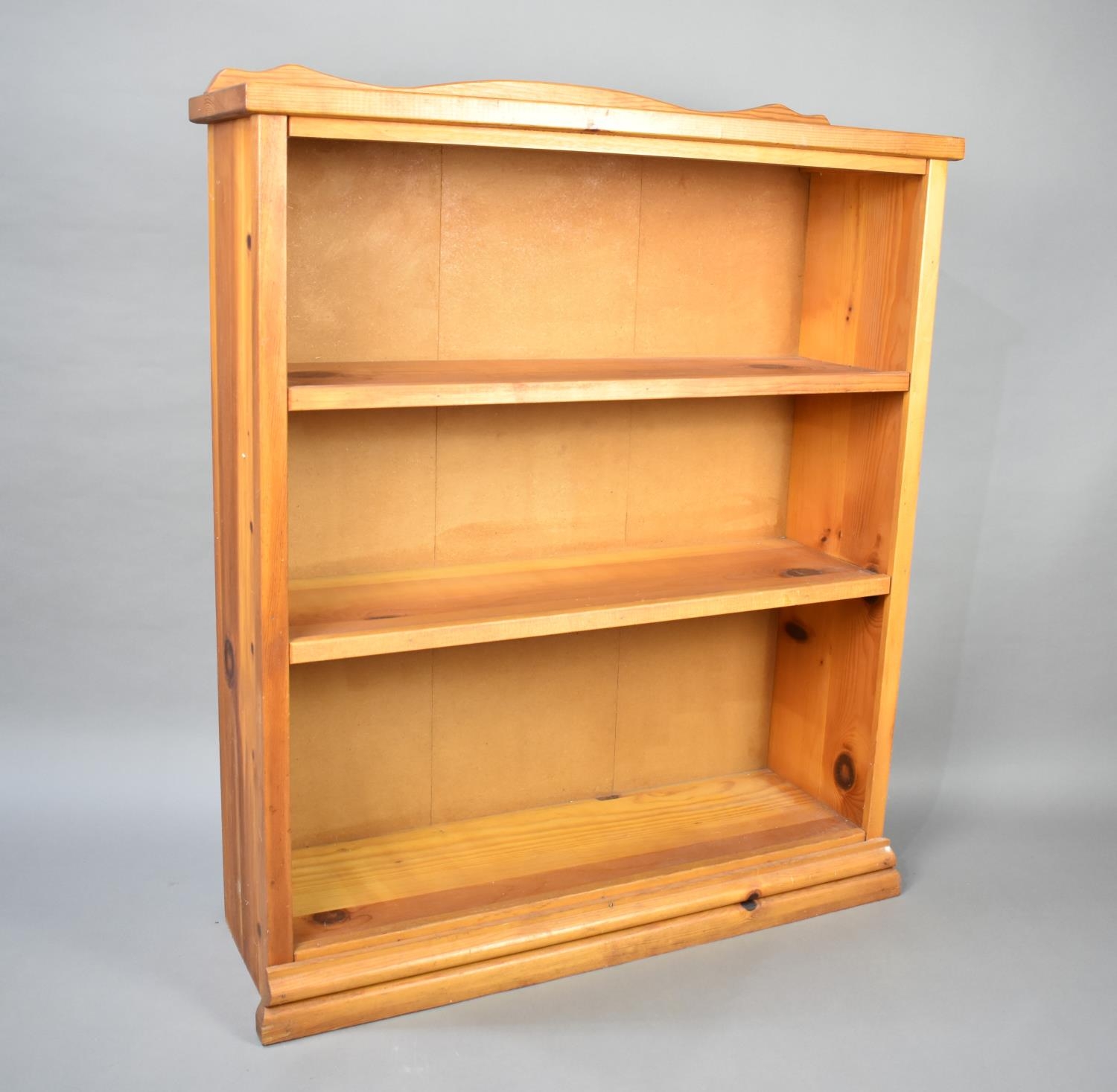 A Modern Galleried Pine Three Shelf Open Bookcase, 89cms Wide